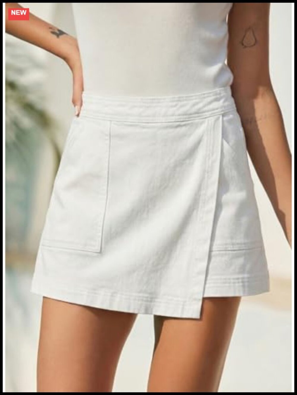 Denim Skort High Waisted Stretchy Jean Shorts with Pockets - Picture 5 of 6